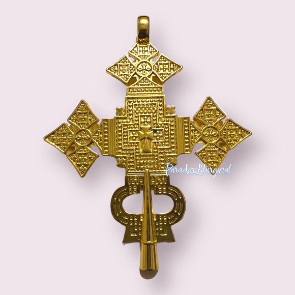 Ethiopian Cross Pendant Orthodox Catholic Church Golden African Christian Cross - Picture 5 of 5